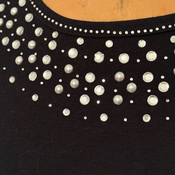 New York & Co Y2K Top NWT Women Large Black Party Glam Party Rhinestone Holiday - Picture 3 of 8